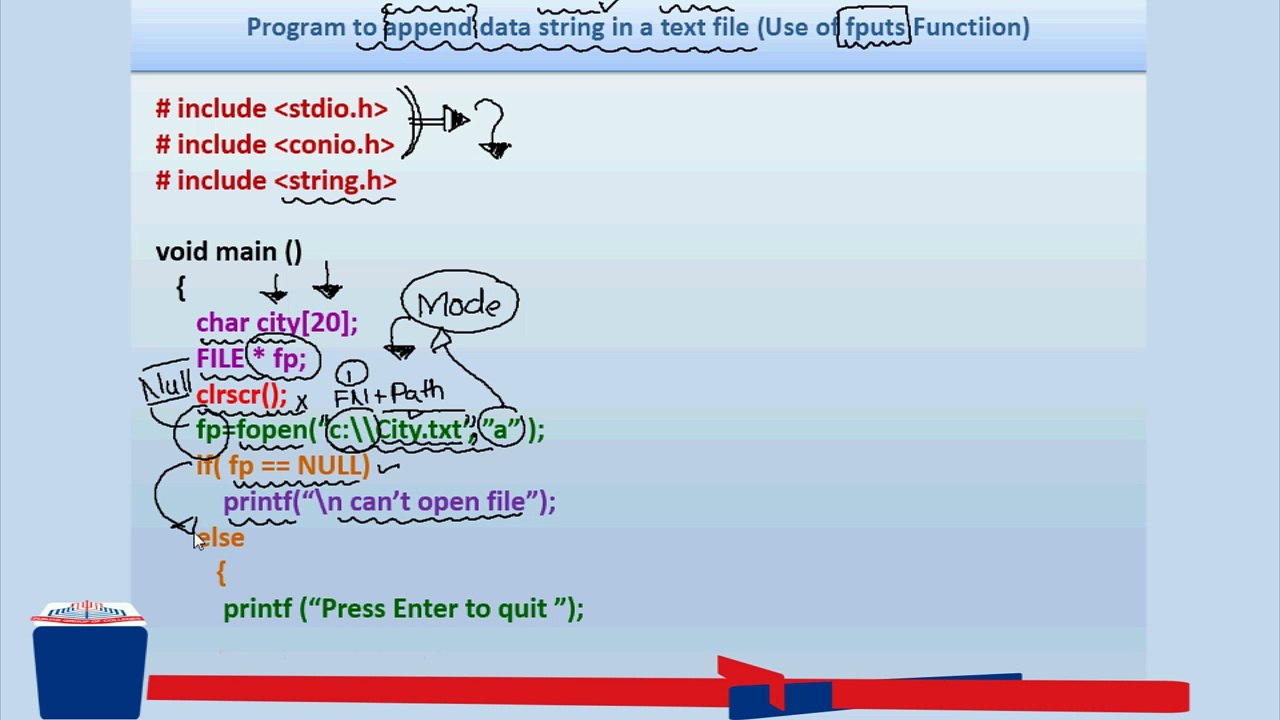 C program : to append data string in a text file (use of fputs Function)