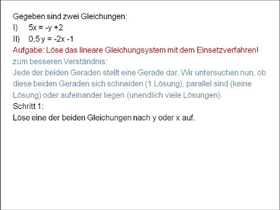 lineare Gleichungsysteme - Einsetzverfahren