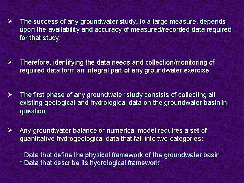 Groundwater Data Requirement and Analysis
