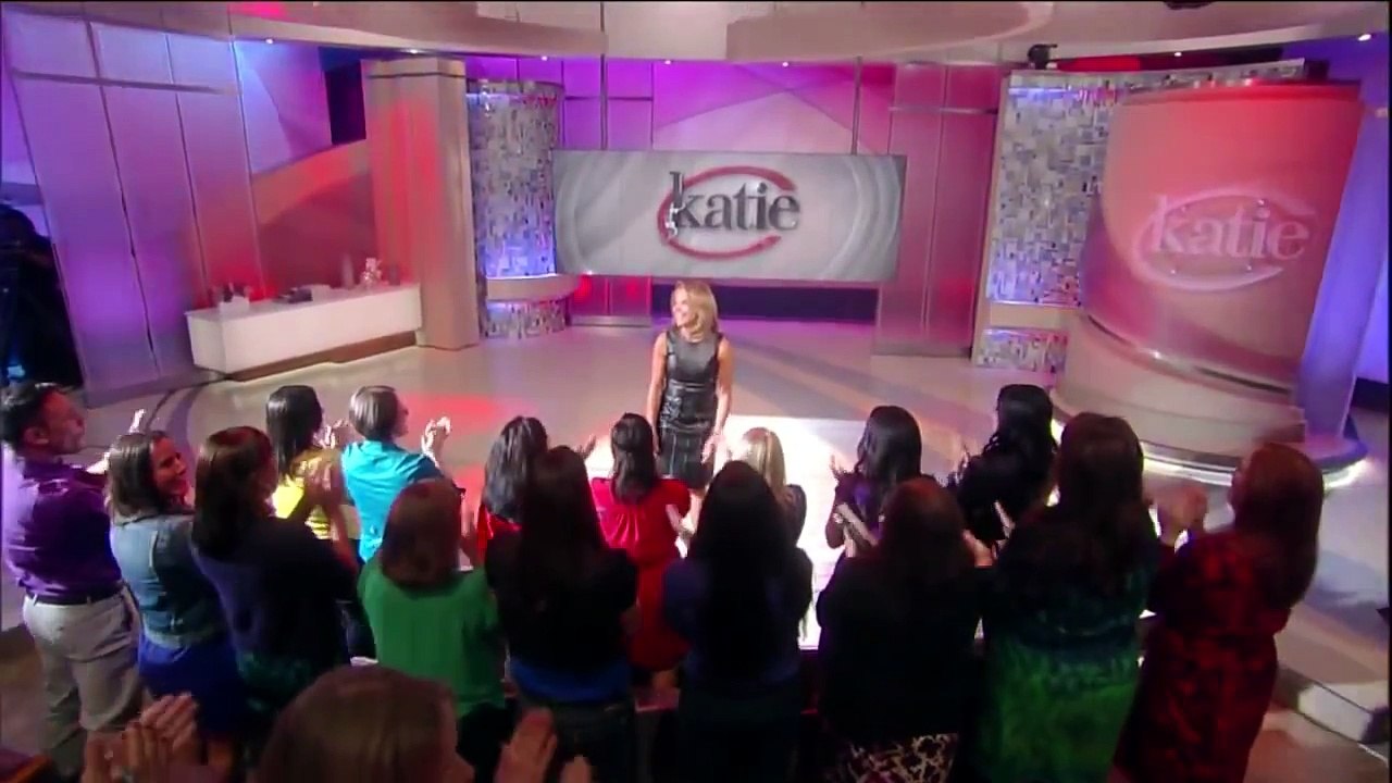 Katie Couric in black leather dress