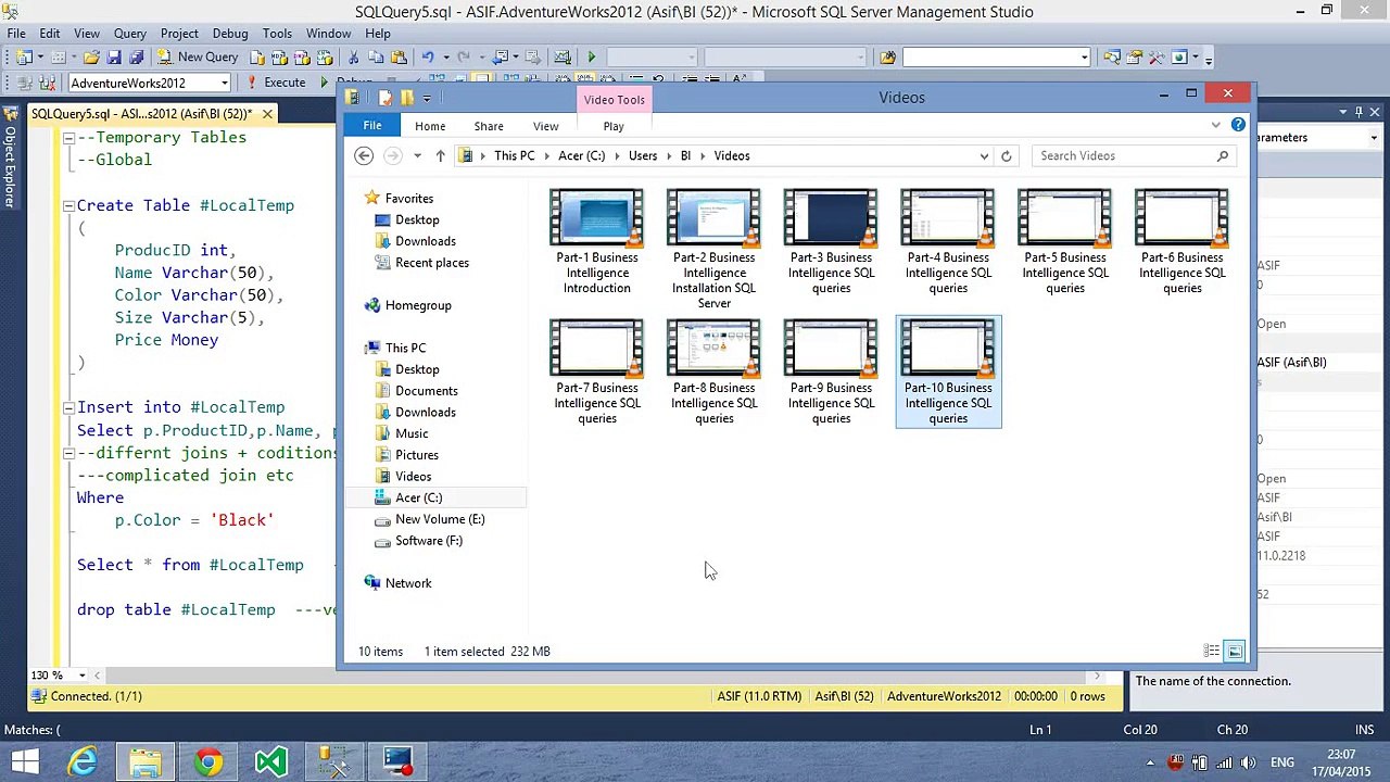 Microsoft BI crash course in Urdu/Hindi Part-11 - SQL Temp table, Table Variable