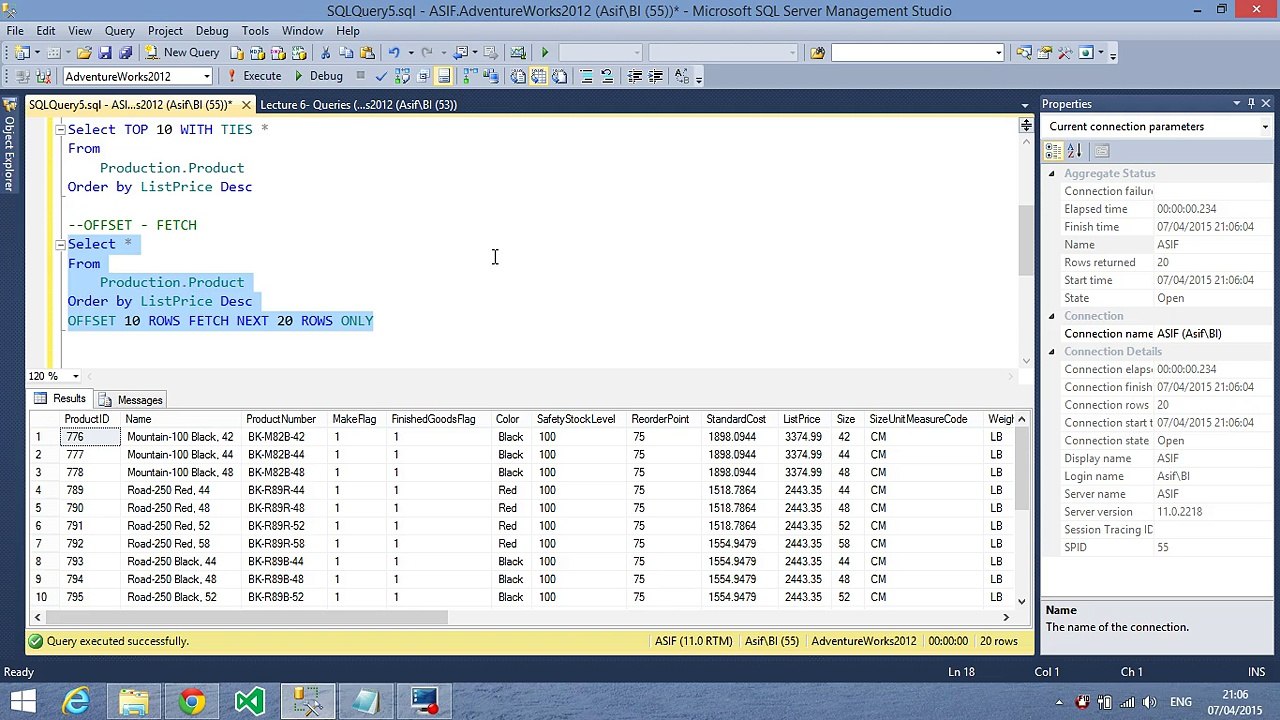 Microsoft BI crash course in Urdu/Hindi Part-7 - SQL Offset, Fetch, Tops, Grouping