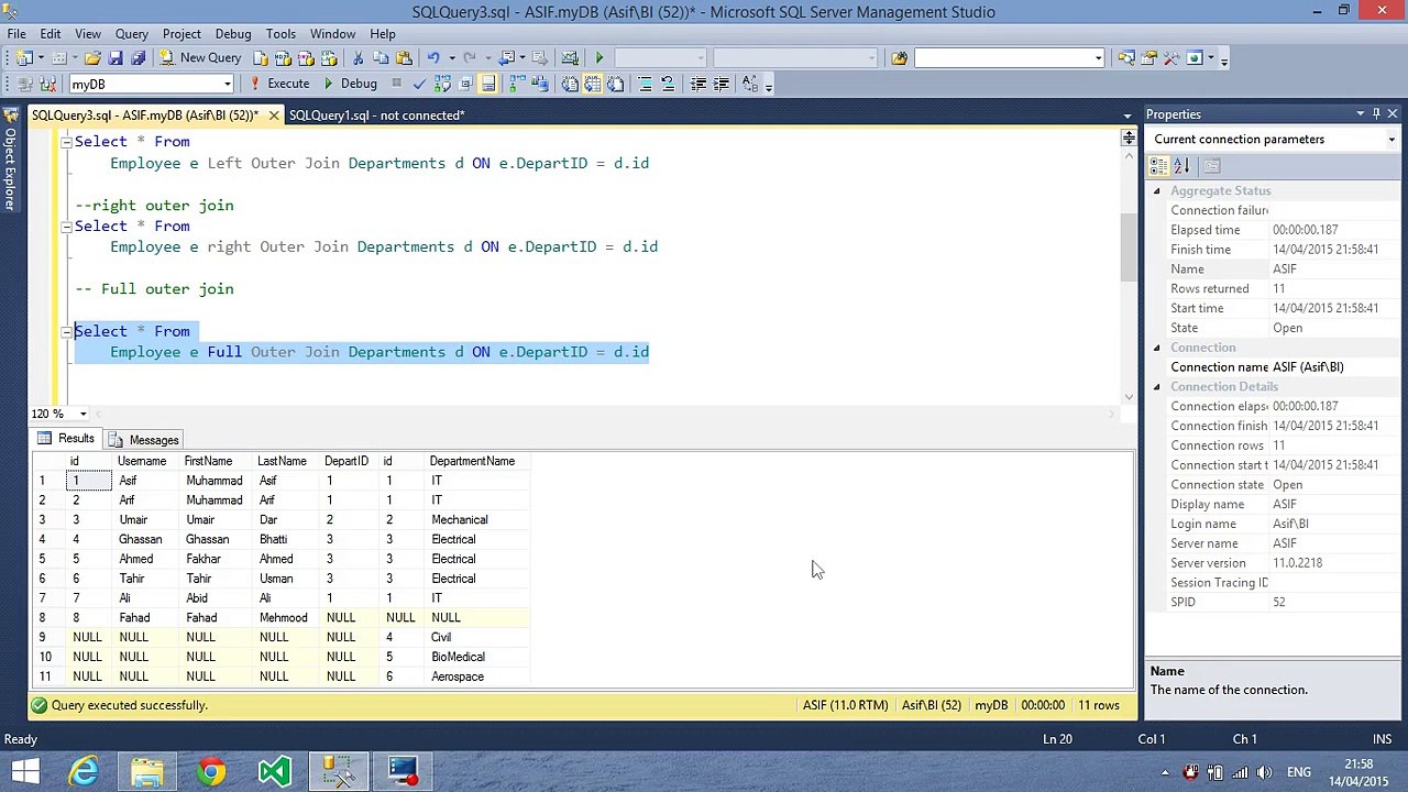 Microsoft BI crash course in Urdu/Hindi Part-9 - SQL left,right,full,self join
