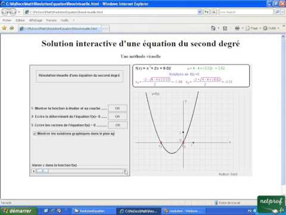 Equation du second degré: résolution visuelle