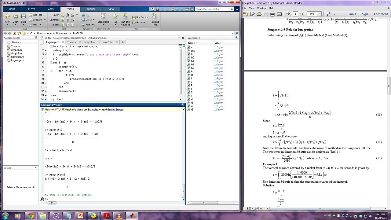 SIMPSON'S 3/8 RULE - DERIVATION AND EXAMPLES USING MATLAB