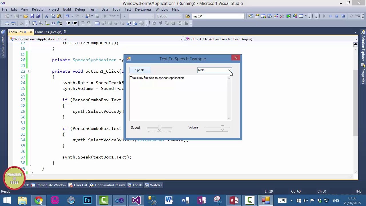 Project (C#) Add Male/Female Voice to Text To Speech application In Urdu (Video 2)