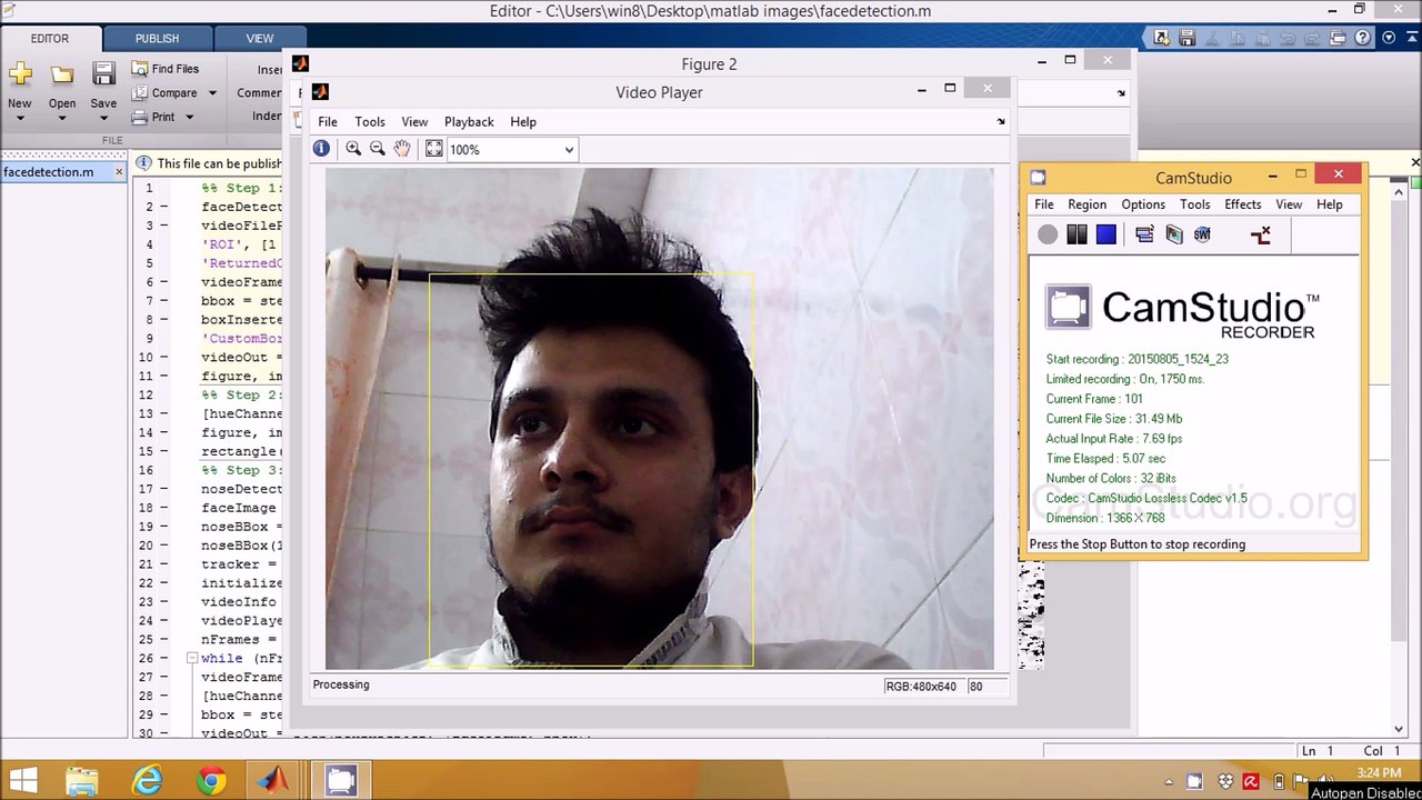 Face Detection and Tracking in Live Video in MATLAB