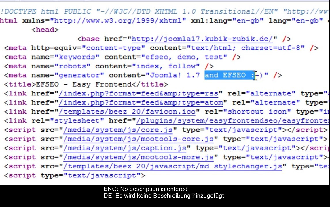 EFSEO - Easy Frontend SEO - Joomla! Plugin Tutorial