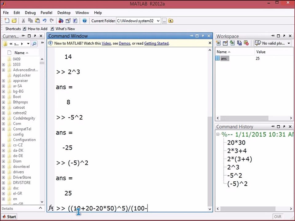 3 MATLAB ARITHMETIC EXPONENTS SYMBOLS PI
