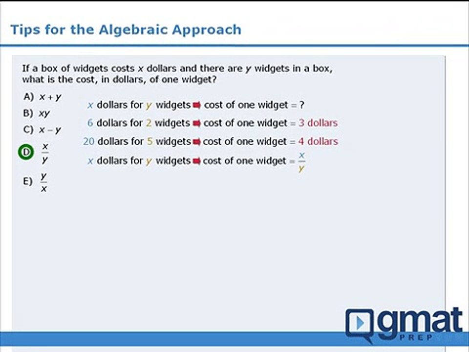 GMAT Math – Tips for the Algebraic Approach - www.gmatprepnow.com