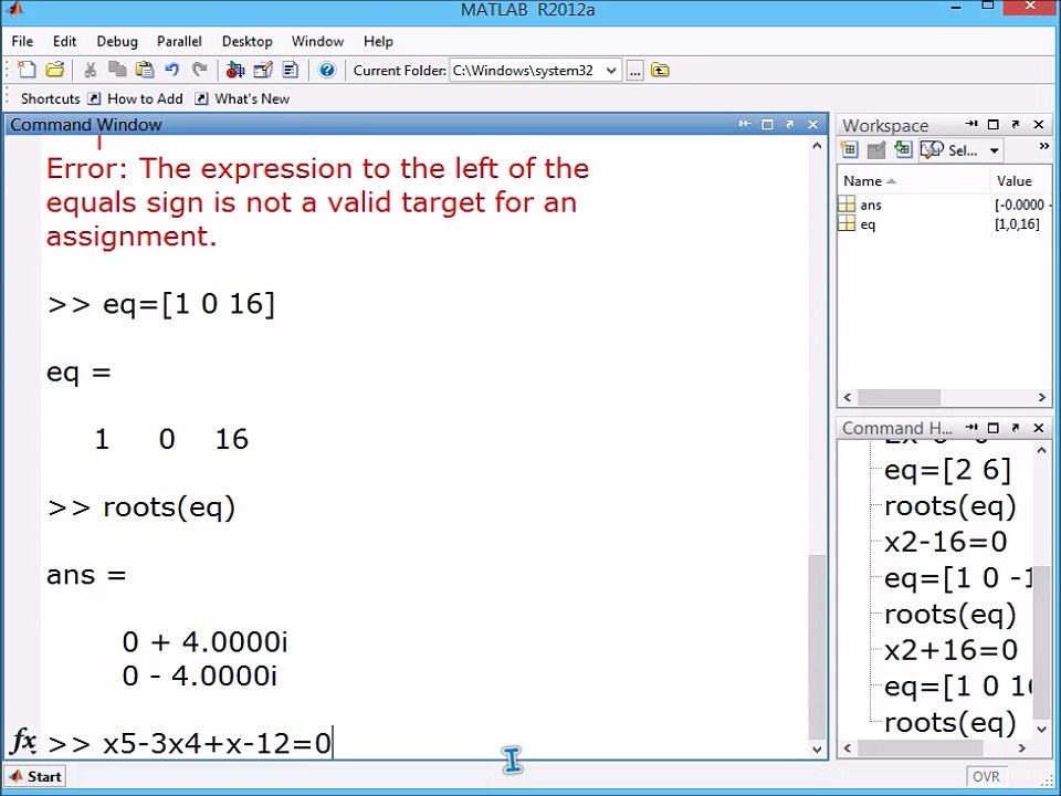 14 MATLAB ALGEBRAIC CALCULATIONS (IN HINDI)