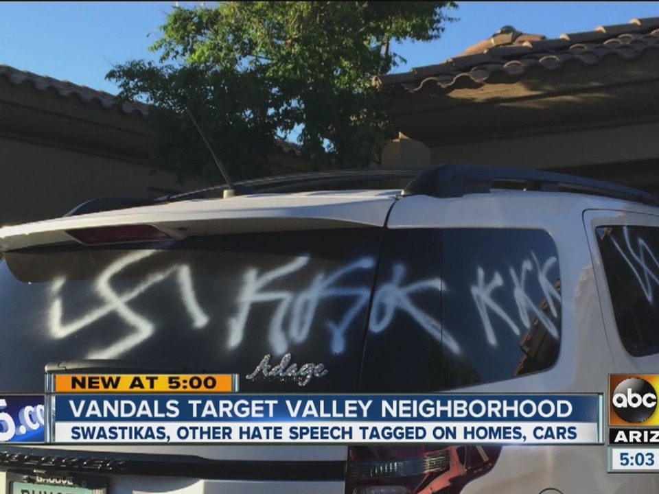 Homes tagged with swastikas