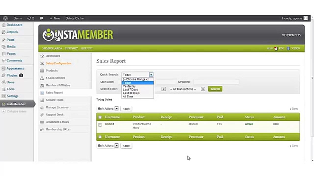 InstaMember | Sales Report Option