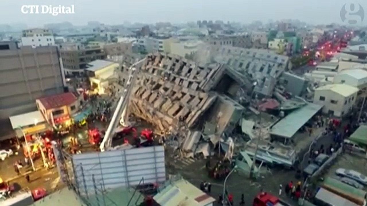 Drone shows damage caused by Taiwan earthquake