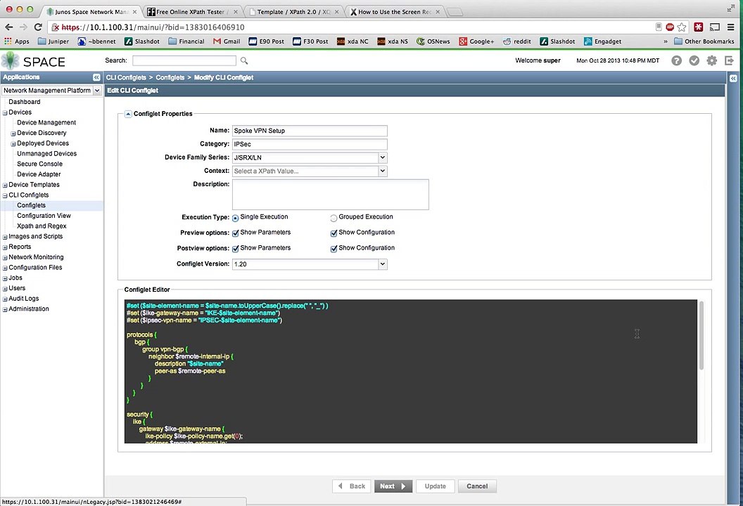 Junos Space CLI Configlets Example