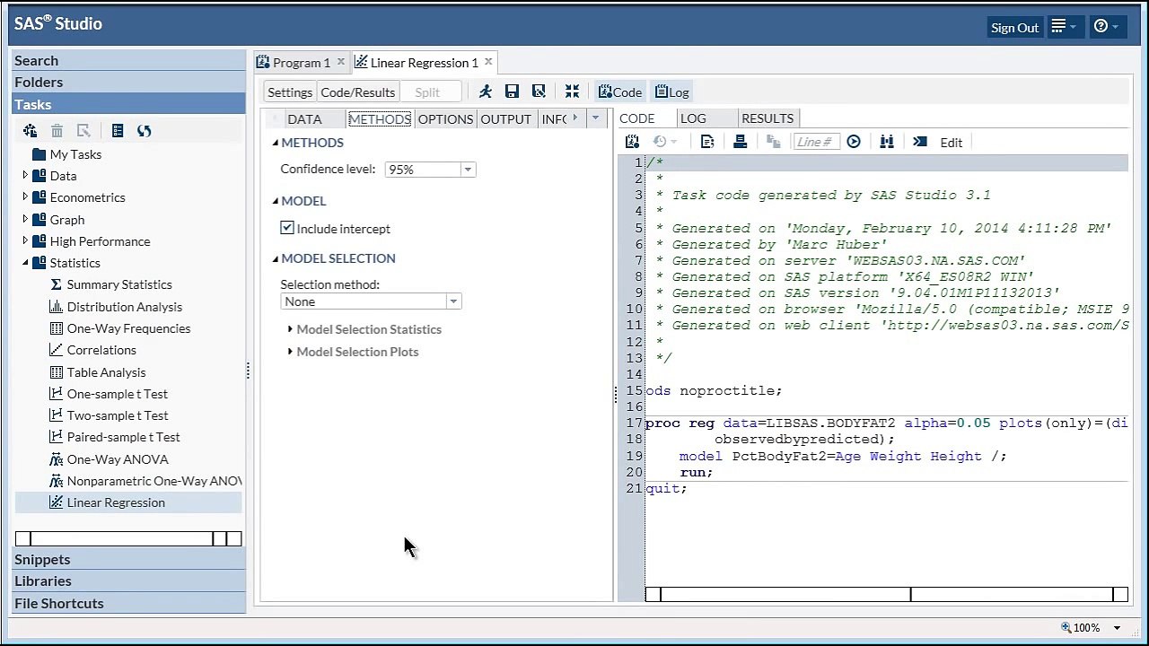 Multiple Linear Regression Using SAS Studio