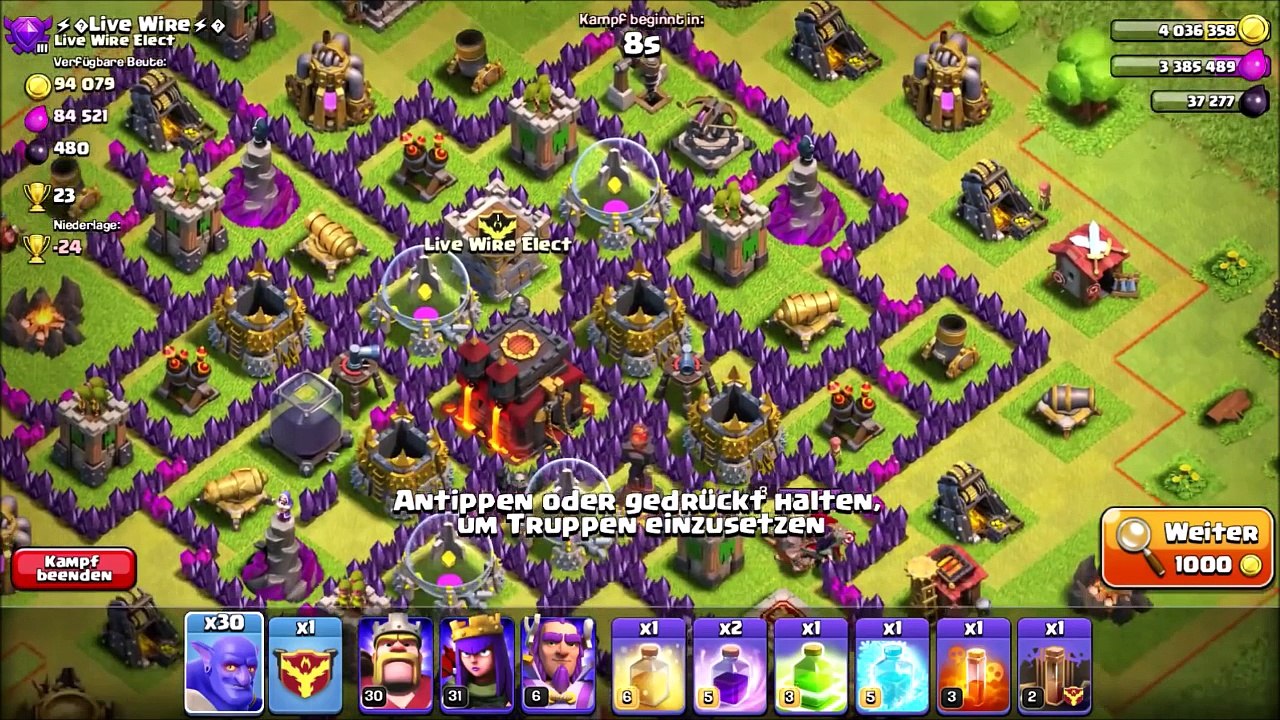 Clash of Clans-- 30x ONLY BOWLER Attacks!