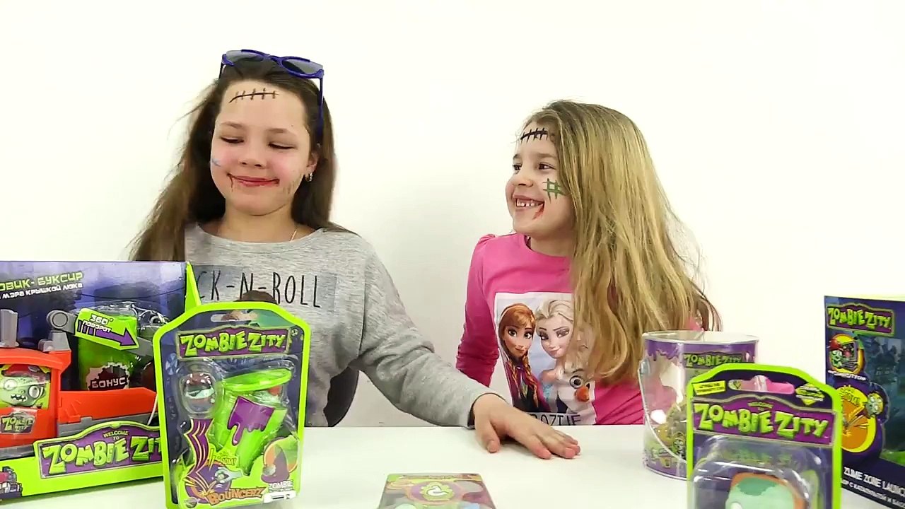 ЗОМБИ. Распаковка Zombie Zity. Настя, Ксюша и Игры Зомби. Машина Слизевоз