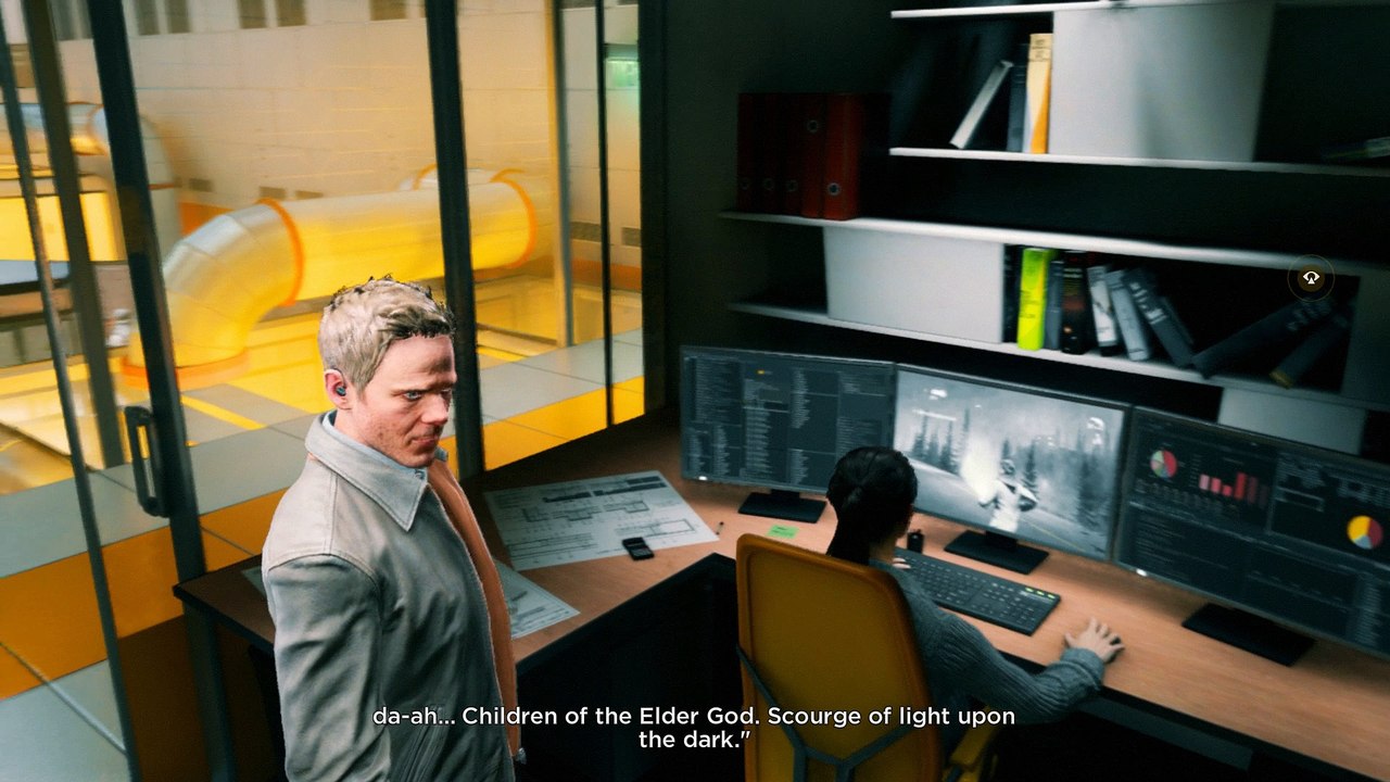 Quantum Break - Act 3-1: Monarch Employee Playing Alan Wake on PC Easter Egg ''The Purpose of Gala''