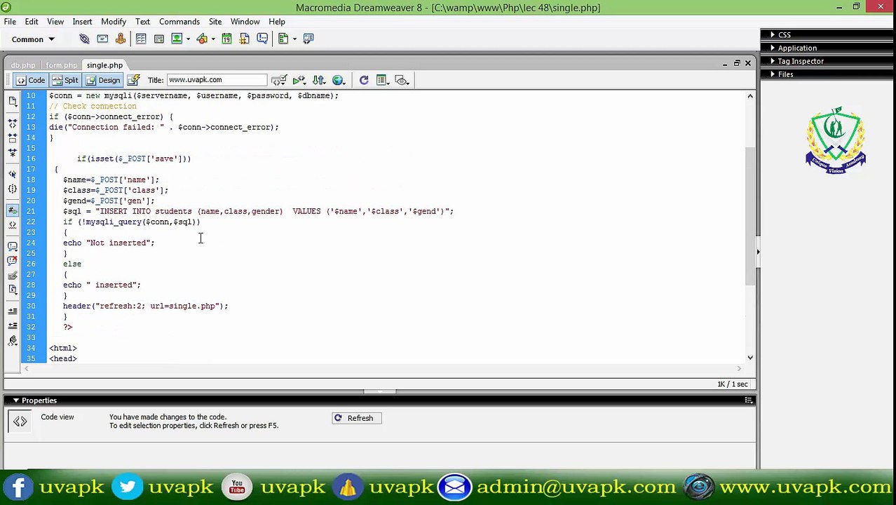 Lecture 49 how to insert data in database using single page  in PHP basic in hindi urdu