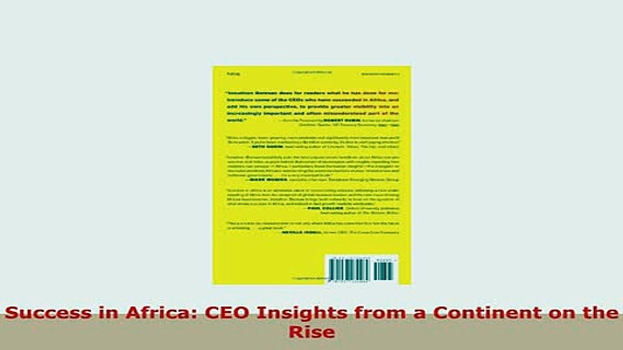 PDF  Success in Africa CEO Insights from a Continent on the Rise Free Books