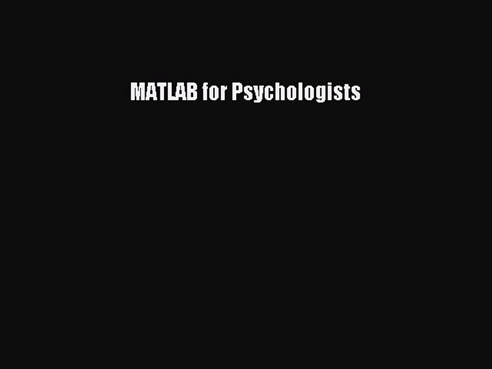 Download MATLAB for Psychologists Ebook Free