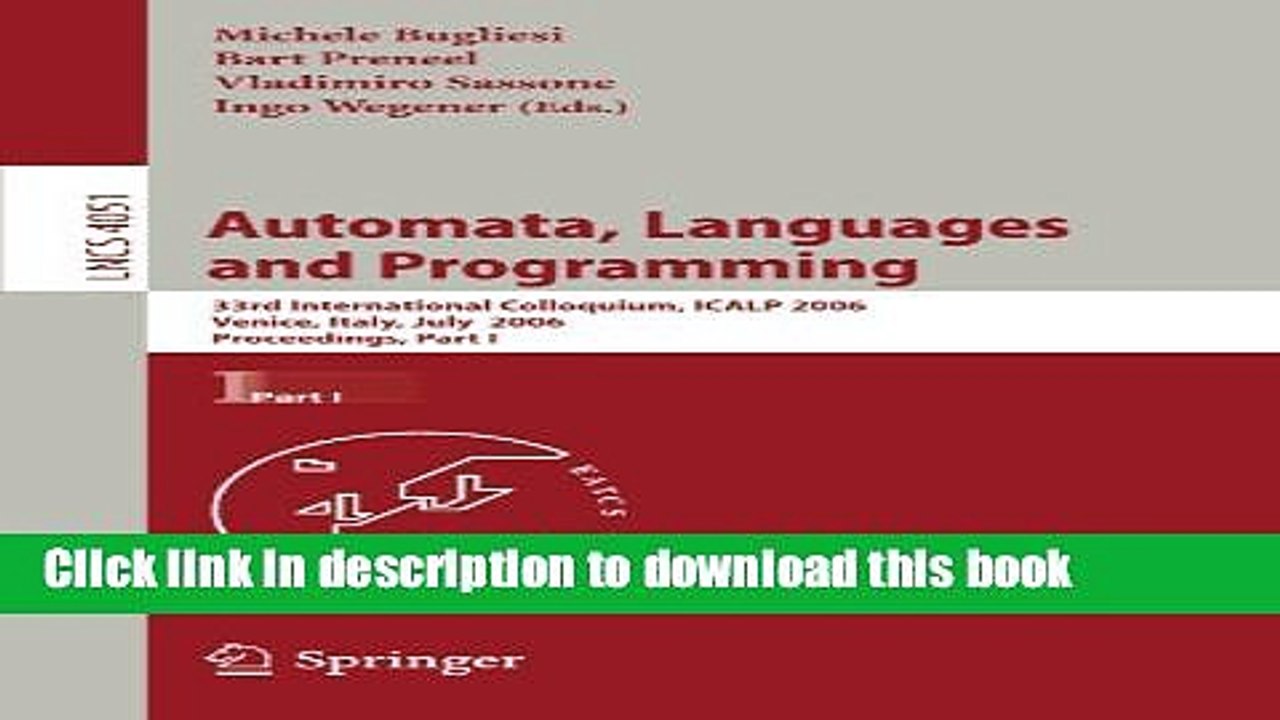 Read Automata, Languages and Programming: 33rd International Colloquium, ICALP 2006, Venice,