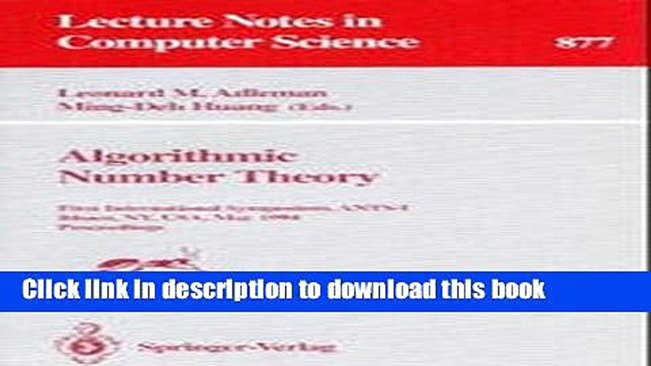 Read Algorithmic Number Theory: First International Symposium, ANTS-I, Ithaca, NY, USA, May 6 - 9,
