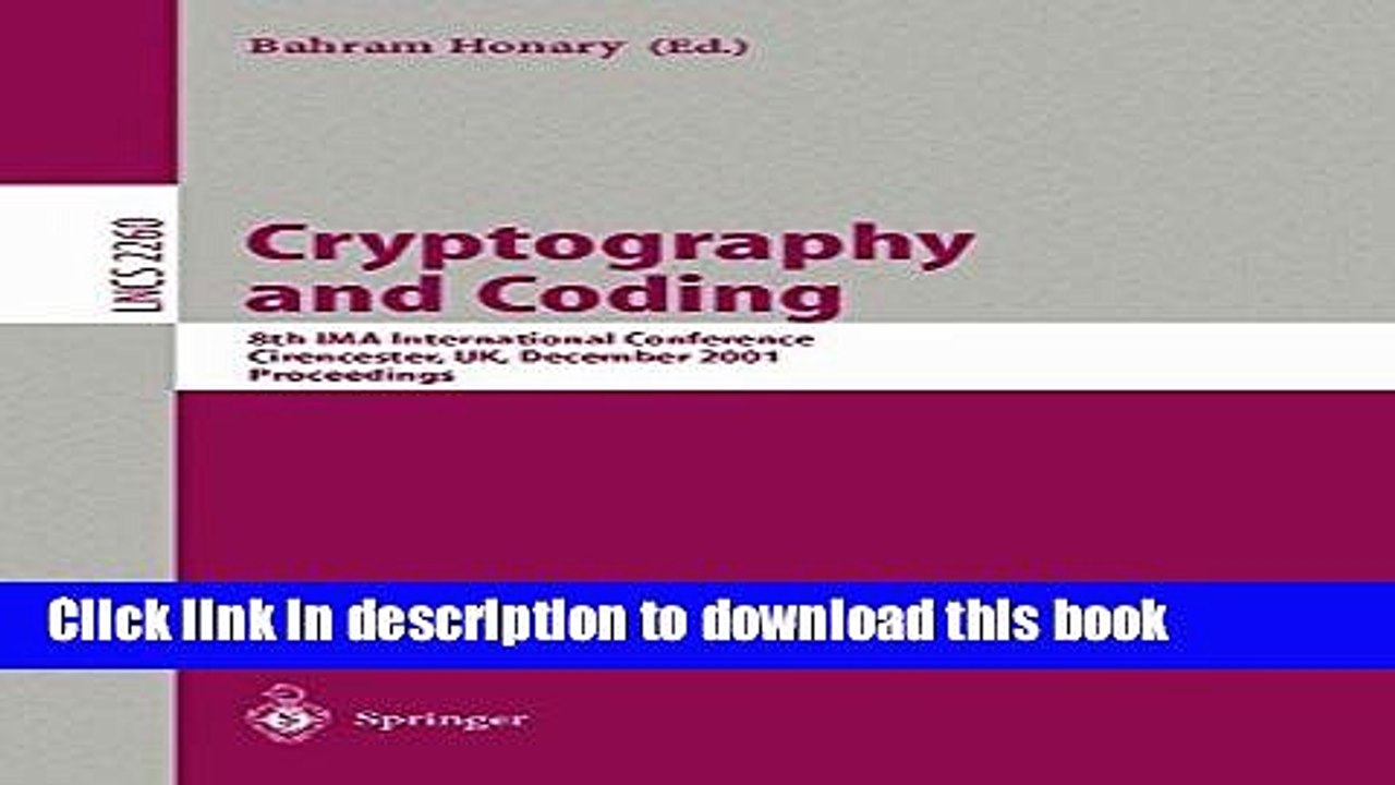 Read Cryptography and Coding: 8th IMA International Conference Cirencester, UK, December 17-19,