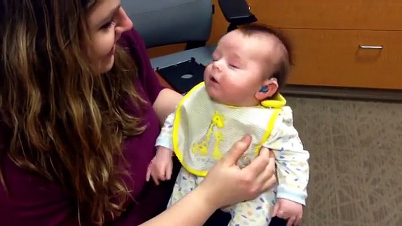 He hears its mother's voice for the first time.
