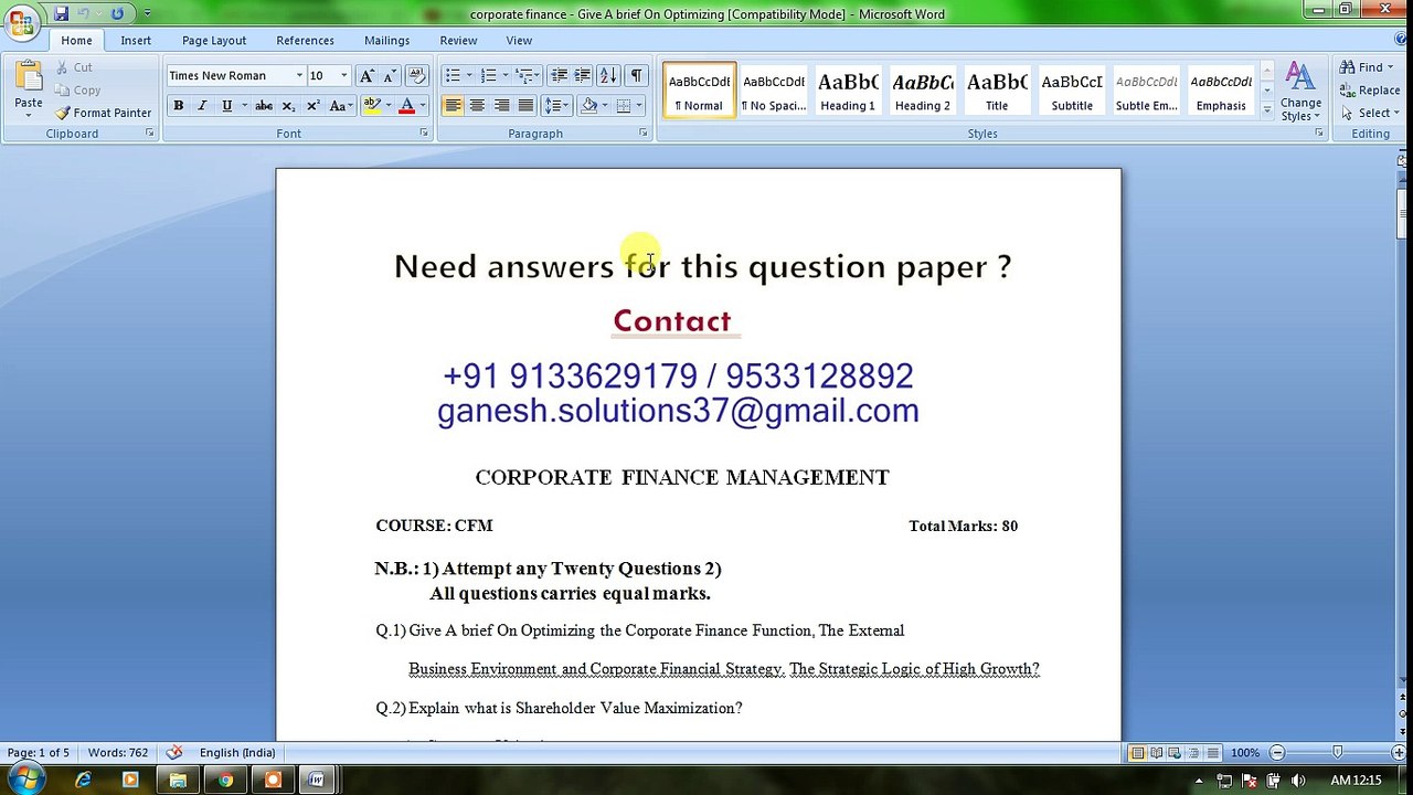 corporate finance - Give A brief On Optimizing