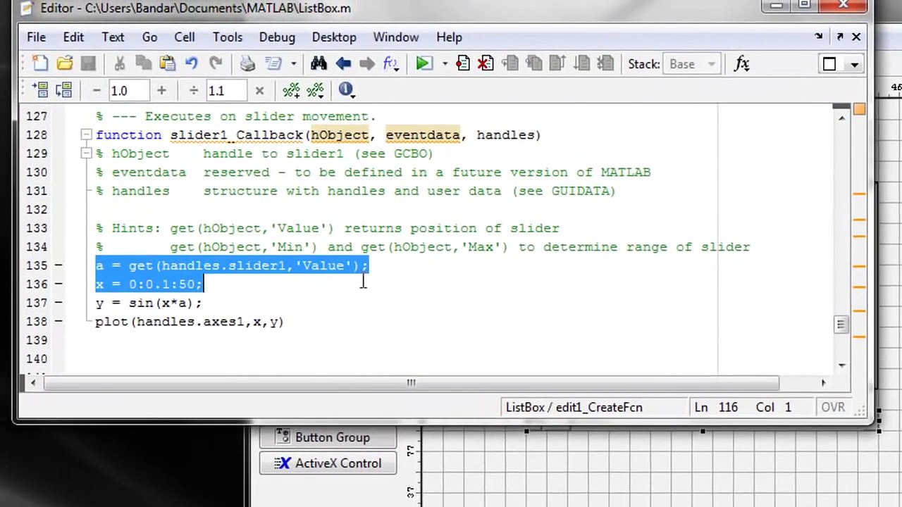Slider in Matlab GUI (included Code)