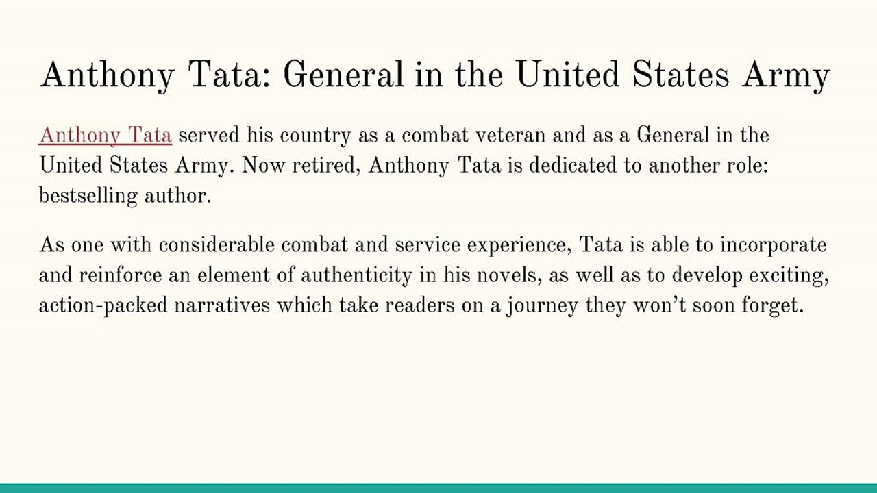 Anthony Tata Career Transition: General, Author, Analyst