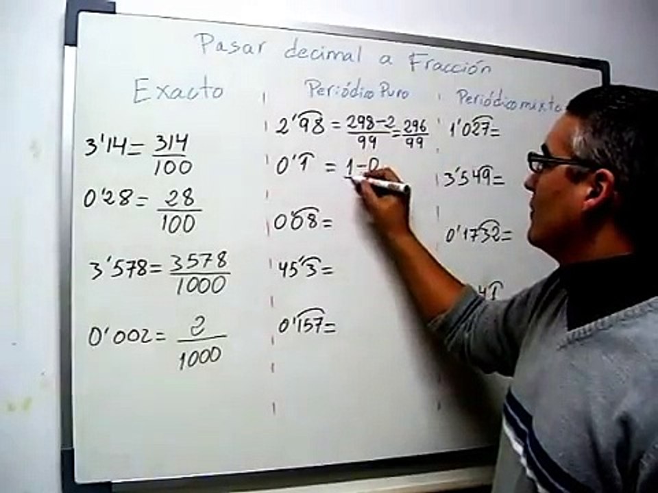 Pasar de decimal a fracción. Fracción generatriz. Aprende Matemáticas.