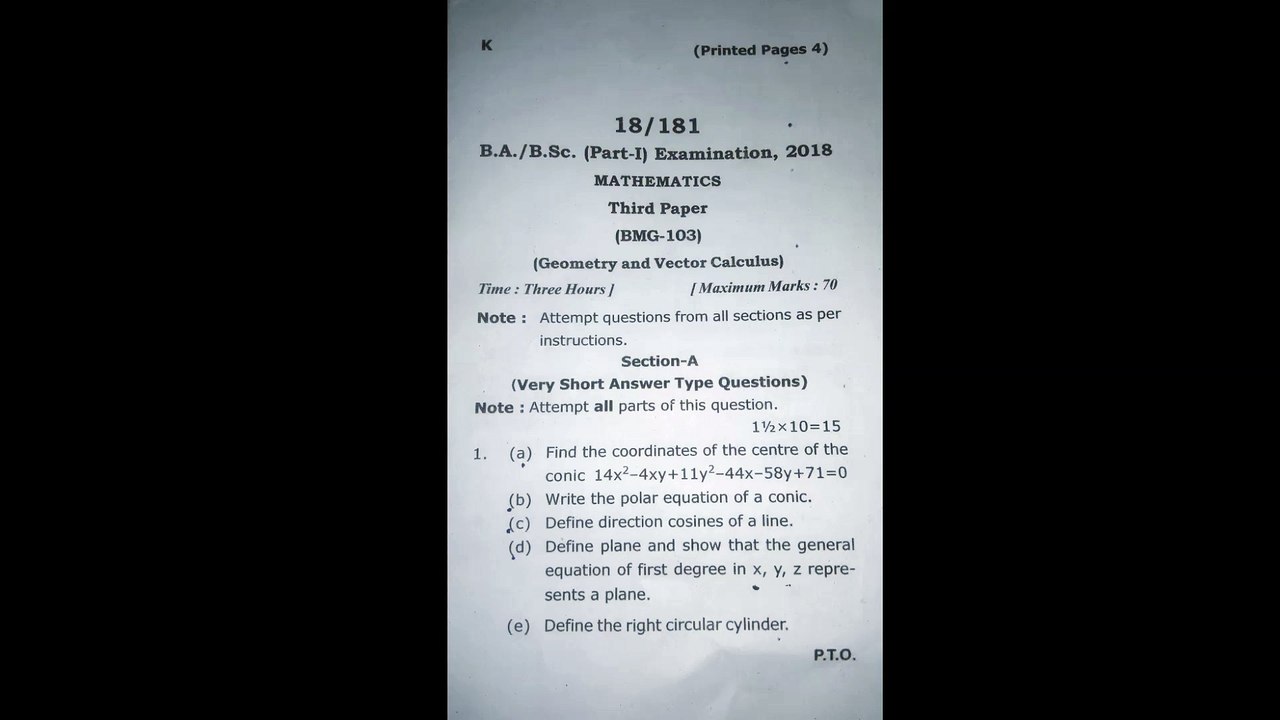 VBSPU B.Sc  1 year Mathematics third paper