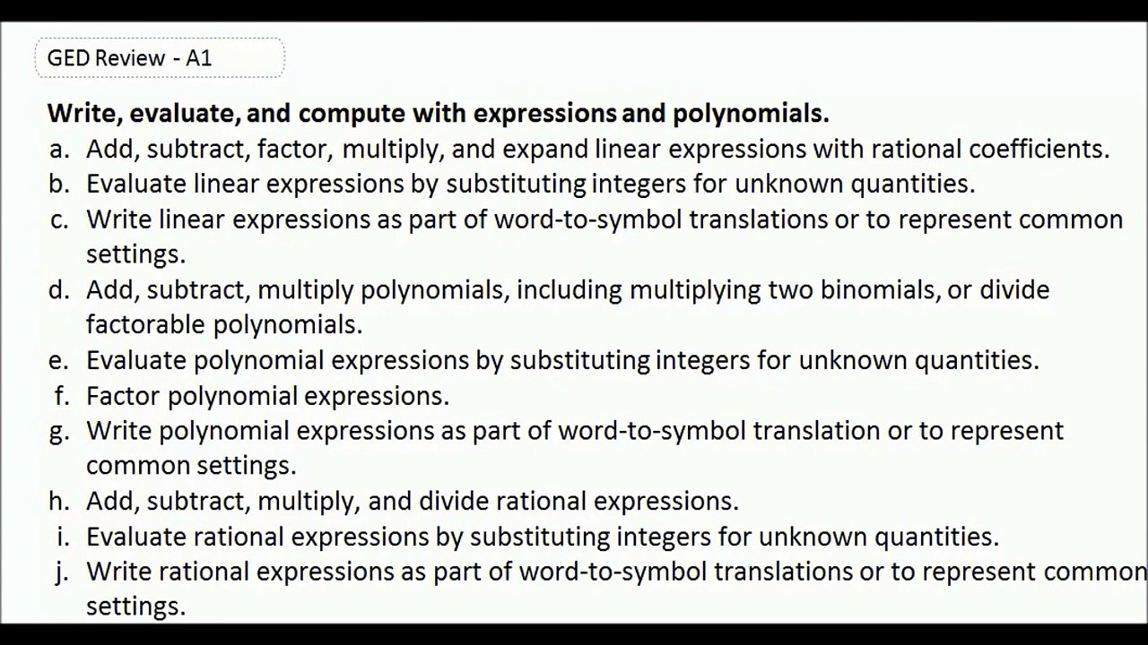 GED Study Guide Math  Solving Linear Expressions Part 2
