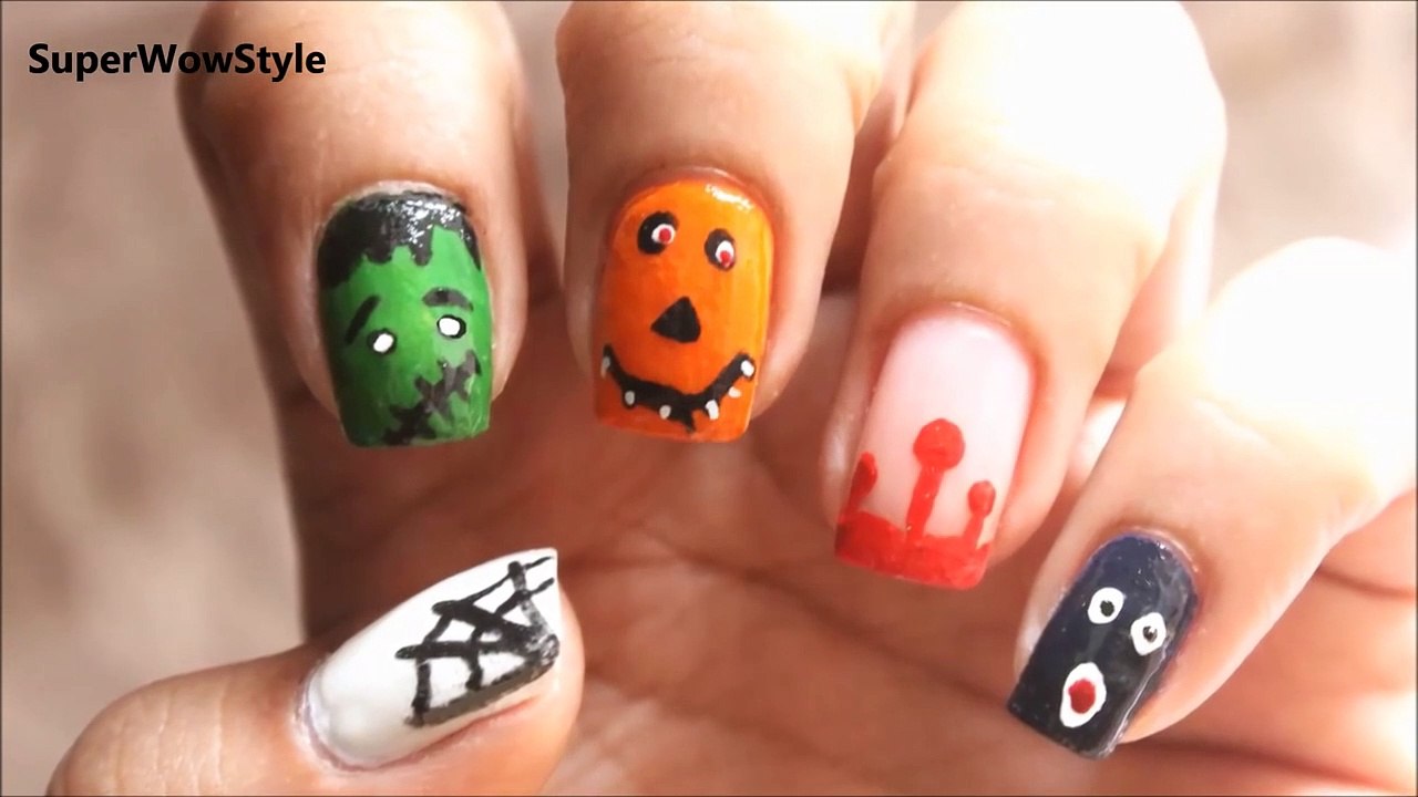 No Tools Nail Art _ CUTE Halloween Nail Designs (Beginners)