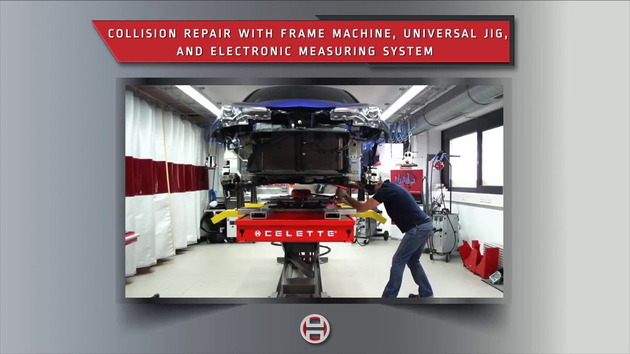 COLLISION REPAIR WITH FRAME MACHINE, UNIVERSAL JIG, AND ELECTRONIC MEASURING SYSTEM ONLY BY CELETTE