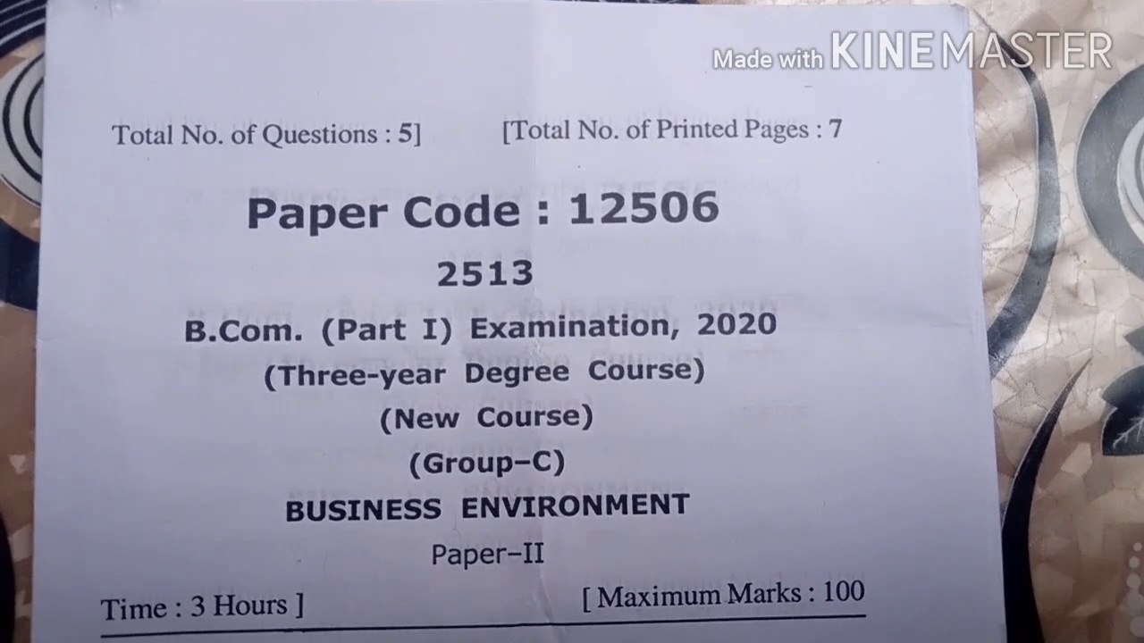 B.COM (PART-1) BUSINESS ENVIRONMENT QUESTION PAPER