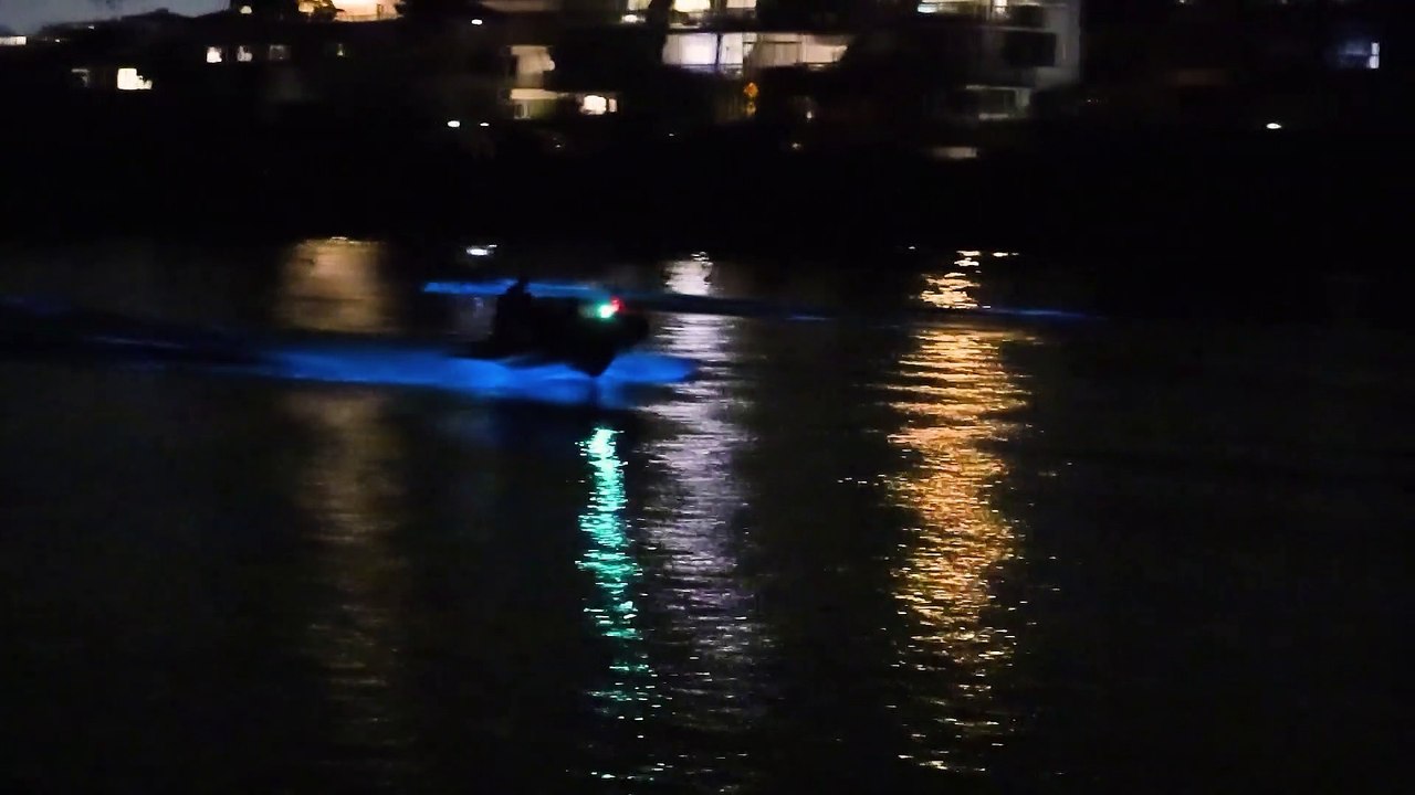 Jet Ski Trails Lit by Bioluminescent Algae