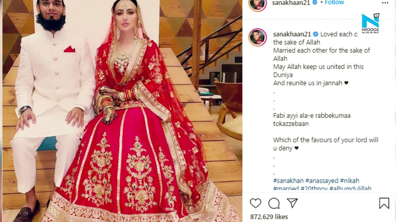 Sana Khan shares first pic with husband after marriage: ‘Married each other for the sake of Allah’
