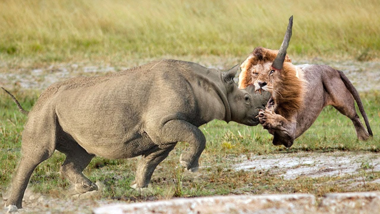 Rhinoceros VS Lion , who will win? huge Rhinoceros or the savage lion
