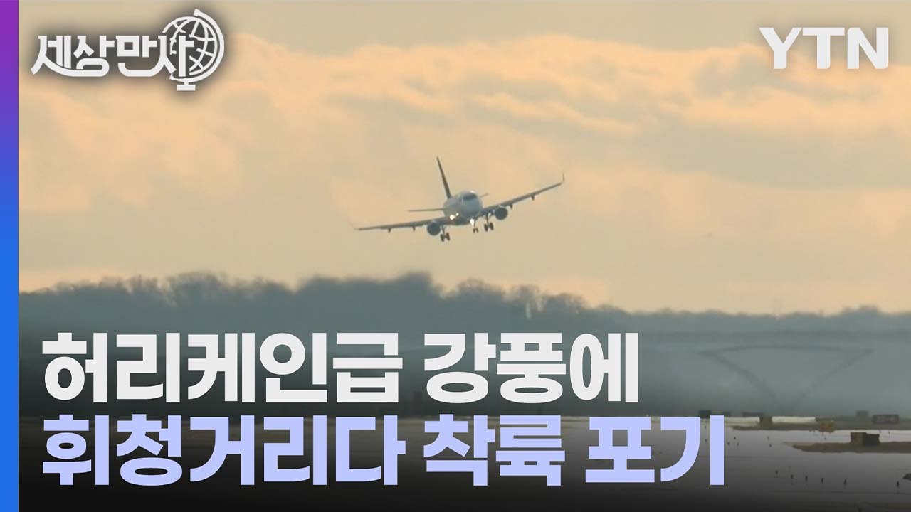 [세상만사] 허리케인급 강풍에 휘청거리다 착륙 포기한 비행기 / YTN