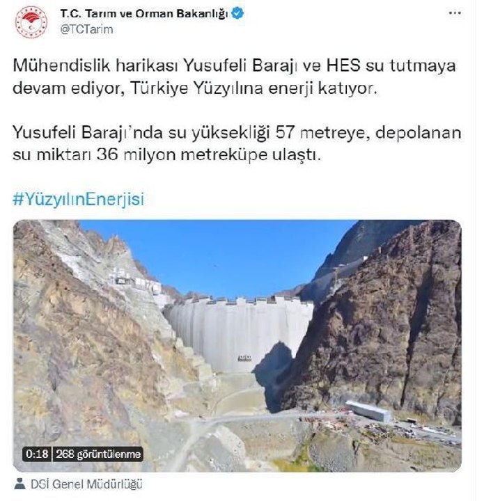 Yusufeli Barajı'nda su yüksekliği 57 metreye ulaştı
