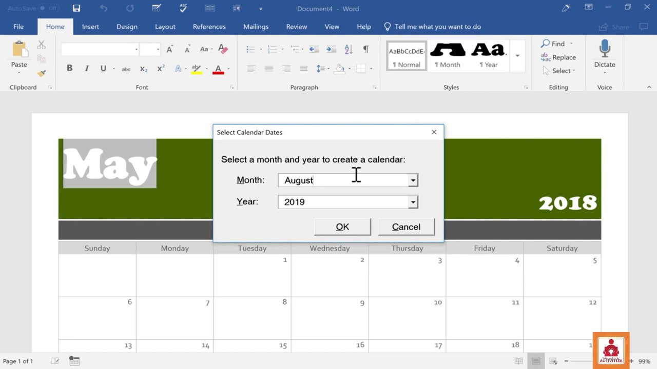 Creating a Calendar in Microsoft Word