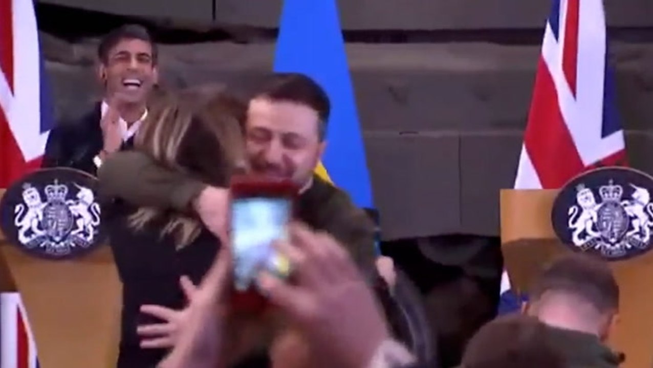 Moment Zelensky hugs BBC Ukraine reporter during press conference