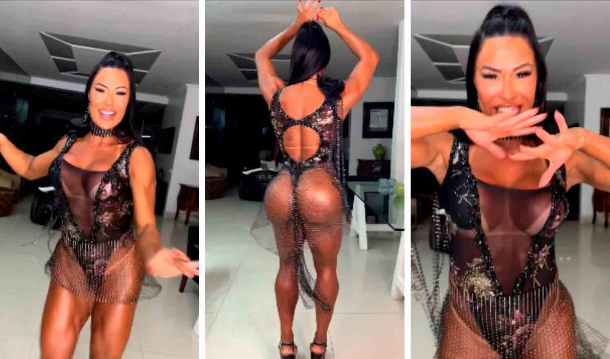 Gracyanne Barbosa cai no samba e deixa corpão sarado em evidência