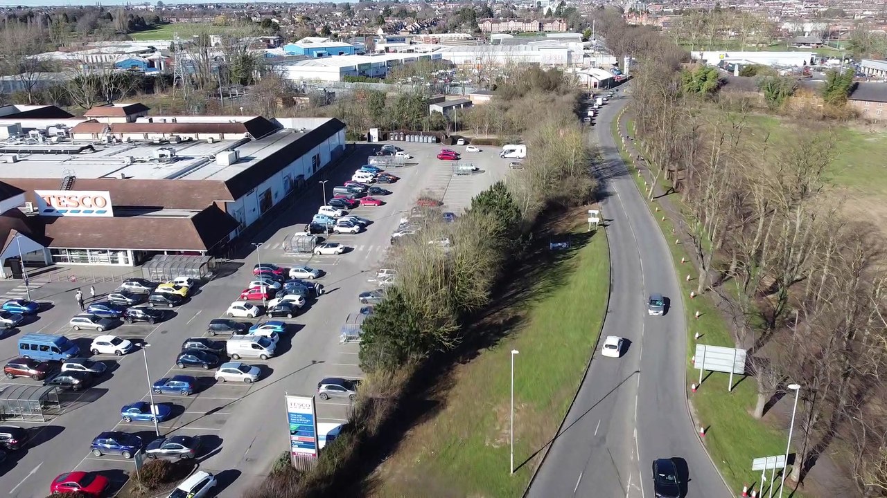 London Road, Wellingborough, drone footage of The Walks.