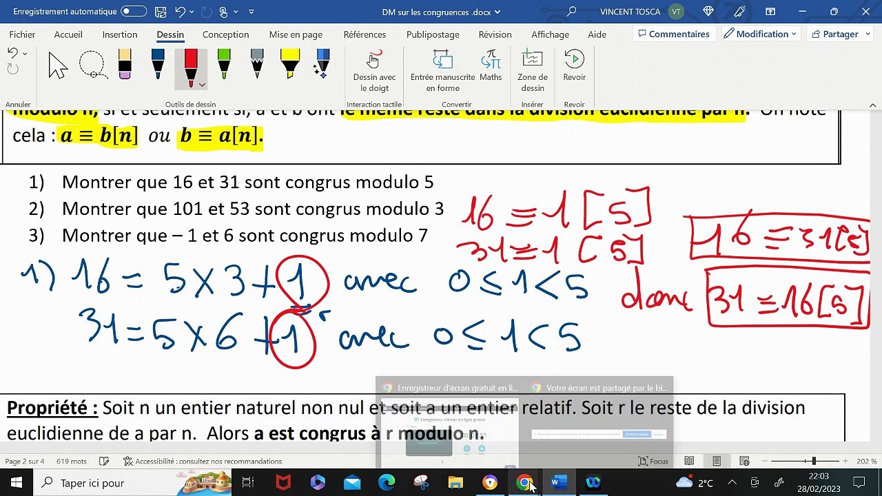 DM congruence - Correction Exercice 1 - 2023