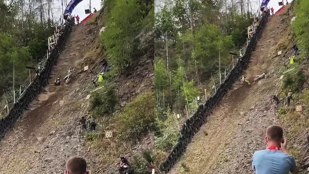 Rider eats dirt while taking a crack at the hardest hill climb in Europe